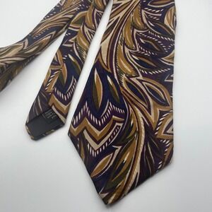 CEZANI Mens 100% Silk Tie Italian Designer Abstract Pattern Purple Gold Green